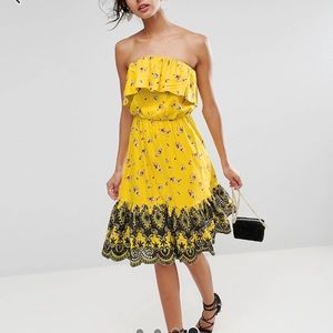 ASOS Bandeau Midi Dress with Broderie Hem